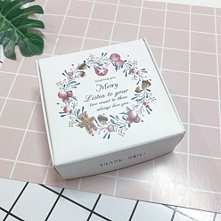 Fleur De Lis Square Paper Boxes, for Soap Packaging, White, Christmas Wreath, Christmas Themed Pattern, 8.5x8.5x3.5cm