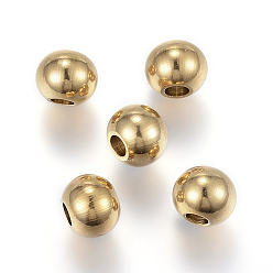 Golden Ion Plating(IP) 202 Stainless Steel Beads, Round, Golden, 8x6.5mm, Hole: 3.5mm