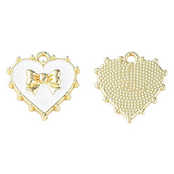 Белый Стойки обшивки сплава эмали подвески, без кадмия и без свинца, сердце с бантом, золотой свет, белые, 19x18x3 мм, отверстие : 1.6 мм