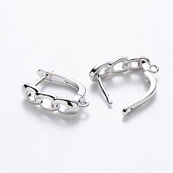 Real Platinum Plated Brass Hoop Earring Findings with Latch Back Closure, Nickel Free, with Horizontal Loop, Curb Chain Shaped, Real Platinum Plated, 18.5x5.5x12.5mm, Hole: 1.2mm, Pin: 1mm.