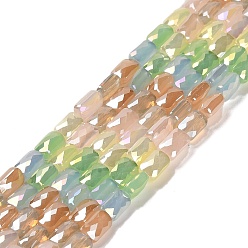 Colorful Electroplate Glass Beads Strands, Faceted, Rectangle, Colorful, 6.5~7x4~4.5x3mm, Hole: 0.6mm, about 78pcs/strand, 21.06~21.18 inch(53.5~53.8cm)