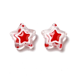 Red Handmade Lampwork Beads, Star, Red, 12~13x12~13x6~6.5mm, Hole: 0.9~1.2mm