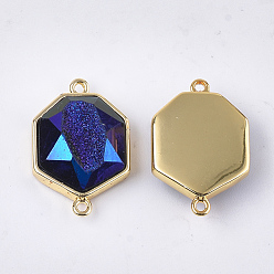 Mauve Electroplate Synthetic Druzy Agate Links connectors, with Brass Findings, Heptagon, Golden, Mauve, 27x18x7~8mm, Hole: 1.6mm
