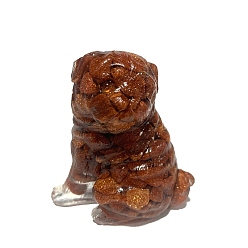 Goldstone Resin Dog Figurines, with Synthetic Goldstone Chips inside Statues for Home Office Decorations, 50x35x55mm