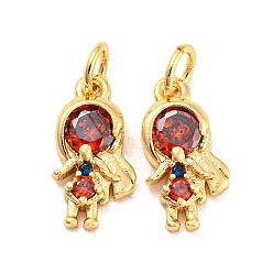 Красный Подвески из латуни с цирконием для женщин, долговечный, без свинца и без кадмия, реальный 18 k позолоченный, красные, 14.5x7x3 мм