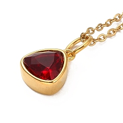 Dark Red Triangle Cubic Zirconia Pendant Necklaces, Ion Plating(IP) 304 Stainless Steel Cable Chain Necklace for Women, Golden, Dark Red, 17.91 inch(45.5cm)