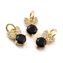 Черный Латунные микро проложить кубического циркония прелести, реальный 18 k позолоченный, без кадмия и без свинца, кролик, чёрные, 10x6.5x3 мм, отверстие : 3.8 мм