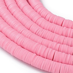Flamingo Handmade Polymer Clay Beads, Disc/Flat Round, Heishi Beads, Flamingo, 4x1mm, Hole: 1mm, about 380~400pcs/strand, 17.7 inch