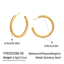 Настоящее золото 18K C-образные 304 серьги-гвоздики из нержавеющей стали, реальный 18 k позолоченный, 50x1 мм