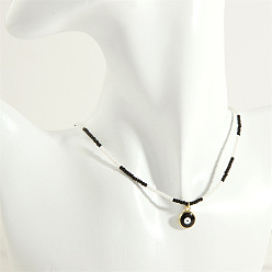 Black and white style Bohemian Colorful Rice Bead Necklace - Simple, Sweet, Cool, Devil Eye Pendant