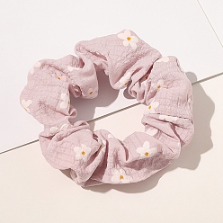 Pink Flower Pattern Cloth Elastic Hair Ties, Scrunchie/Scrunchy Hair Ties for Girls or Women, Pink, 50x110mm