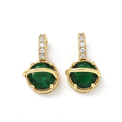 Зеленый Латунные микро проложить кубического циркония подвески, круглые подвески, реальный 18 k позолоченный, зелёные, 18x10.5x10 мм, отверстие : 5x3 мм