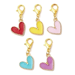 Mixed Color Heart Alloy Enamel Pendant Decoration, with Alloy Clasp, Mixed Color, 27mm