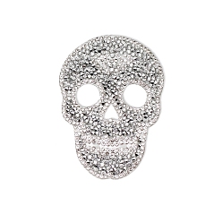 Crystal Halloween Skull Shape Hotfix Rhinestone, Rhinestone Appliques, for Costume, Hat, Bag, Crystal, 89x63mm