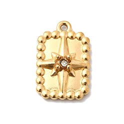 Кристалл 304 подвески из нержавеющей стали с микропаве из стразов, прямоугольник со звездным узором, ионное покрытие (ip), реальный 18 k позолоченный, кристалл, 16.5x11x4 мм, отверстие : 1 мм