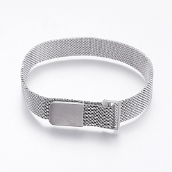 Stainless Steel Color 430 Stainless Steel Mesh Bracelet Making, with Magnetic Clasps, Fit Slide Charms, Stainless Steel Color, 9 inch(23cm), 10mm