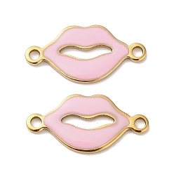 Pink 304 эмалированные подвески из нержавеющей стали, губы ссылки, ионное покрытие (ip), золотые, розовые, 9.5x19x1 мм, отверстие : 1.5 мм