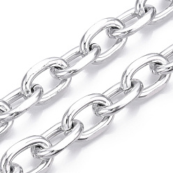 Silver Aluminum Faceted Cable Chain, Diamond Cut Oval Link Chains, Unwelded, Silver, 21x12.5x3.5mm