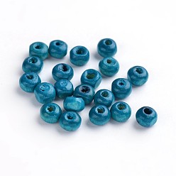 Dark Turquoise Dyed Natural Wood Beads, Round, Dark Turquoise, 4~5x3mm, Hole: 1.2mm, about 37340pcs/1000g