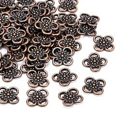 Red Copper Tibetan Style Alloy Charms, Lead Free & Cadmium Free, Flower, Red Copper, about 13.2mm wide, 13.2mm long, 1.5mm thick, hole: 3.5mm