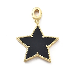 Черный Стойки обшивки латунные подвески, cmолой, долговечный, без свинца и без кадмия, реальный 18 k позолоченный, звезда, чёрные, 29.5x28x4 мм, отверстие : 5x3 мм