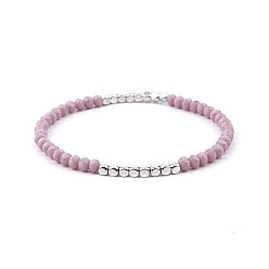 Violet Gold-tone Miyuki Elastic Crystal Beaded Bracelet with Acrylic Tube Beads