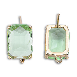 Light Green Transparent K9 Glass Stud Earring Findings, with Light Gold Plated Brass Pins and Vertical Loops, Rectangle, Cadmium Free & Lead Free, Light Green, 17x10mm, Hole: 1.6mm, Pin: 0.8mm