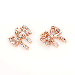 Розовое Золото Латунные микро проложить кубического циркония прелести, с прыжковых колец, бантом, прозрачные, розовое золото , 11.8x12x2.8 мм, кольца прыжок: 3.8x0.8 мм, 2.4 мм внутренним диаметром