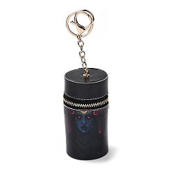 Human PU Imitation Leather Lipstick Pouch Holder Pendant Keychain, with Alloy Finding, Column, Human, 16.5cm