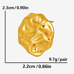 Настоящее золото 18K 304 овальные серьги-гвоздики из нержавеющей стали с чеканной текстурой, реальный 18 k позолоченный, 23x22 мм