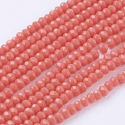 Light Coral Imitation Jade Glass Beads Strands, Faceted, Rondelle, Light Coral, 3x2~2.5mm, Hole: 0.5mm, about 186~190pcs/strand, 17 inch