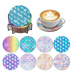 Fan DIY Diamond Painting Coaster Kits, crylic Cup Mat, Fan, 100mm