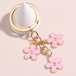 Pearl Pink Cute Flower Keychains, Alloy Enamel Pendant Keychains, with Iron Findings, Pearl Pink, 8.5x3cm