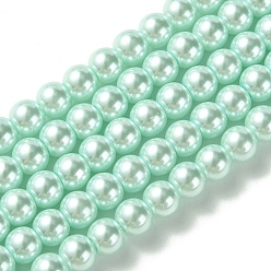 Cyan Clair Brins de perles de verre teints écologiques, Grade a, ronde, cordon en coton fileté, cyan clair, 6mm, Trou: 1.2~1.5mm, Environ 70 pcs/chapelet, 15.7 pouce