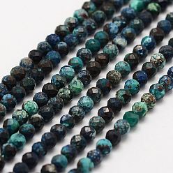 Chrysocolla Natural Chrysocolla Beads Strands, Round, Faceted, 3mm, Hole: 0.5mm, about 130pcs/strand, 15.3 inch(39cm)
