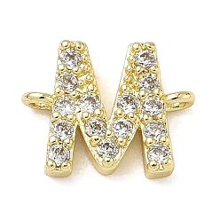 Letter M Подвески-буквы с микропаве из латуни и прозрачными кубическими циркониями, реальный 18 k позолоченный, стойки покрытие, без кадмия и без свинца, долговечный, Буква М, 8.5~9.5x6.5~12.5x2.5 мм, отверстие : 1.2 мм