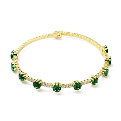 Green Brass Micro Pave Cubic Zirconia Cuff Bangles, Real 18K Gold Plated, Long-Lasting Plated, Cadmium Free & Lead Free, Green, Inner Diameter: 2-1/4 inch(5.7cm)