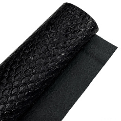 Black Embossed Fish Scales Pattern Imitation Leather Fabric, for DIY Leather Crafts, Bags Making Accessories, Black, 30x135cm