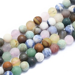 Mixed Stone Natural Mixed Gemstone Beads Strands, Round, Frosted, 8~8.5mm, Hole: 0.8mm, about 46pcs/Strand, 15.08 inch(38.3cm)