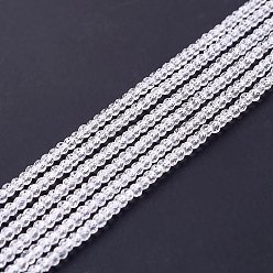 Blanc Chapelets de perles en verre transparentes  , facette, ronde, blanc, 2mm, Trou: 0.6mm, Environ 182~201 pcs/chapelet, 14.57~15.24 pouce ((37~38.7 cm)