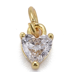 Clear Brass Micro Pave Cubic Zirconia Charms, Long-Lasting Plated, Real 18K Gold Plated, Heart, Clear, 8x5x3.5mm, Hole: 3mm
