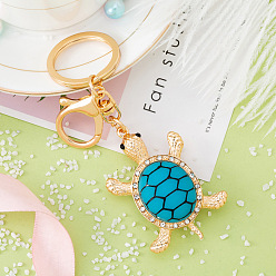 Blue Sparkling Crystal Turtle Keychain for Longevity and Good Luck