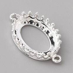 Silver Brass Cabochon Connector Open Back Settings, Oval, Silver, Tray: 14x10mm, 20.5x12x4mm, Hole: 1mm