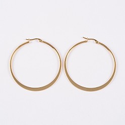 Golden 304 Edelstahl Creolen Ohrstecker , flache Ringform, hypoallergene Ohrringe, golden, 32x30x2 mm, 12 Messgerät, Stift: 1 mm