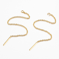 Real 18K Gold Plated Eco-Friendly Brass Stud Earring Findings, with Loop, Ear Threads, Rack Plating & Long-Lasting Plated, Lead Free & Nickel Free, Real 24K Gold Plated, 93x1.3mm, Hole: 2mm, Pin: 0.7mm