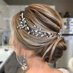 Crystal Rhinestone Leaf Wedding Hair Band, Beaded Wedding Headpiece for Girls Women Wedding Party Decoration, Crystal, 260mm