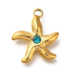 Индиколит Ионное покрытие (ip) 304 подвески из нержавеющей стали со стразами, морская звезда, реальный 14 k позолоченный, Indicolite, 19x16x3 мм, отверстие : 2 мм
