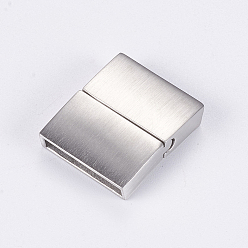 Stainless Steel Color Tarnish Resistant 304 Stainless Steel Magnetic Clasps with Glue-in Ends, Frosted, Rectangle, Stainless Steel Color, 20.5x16.5x4.5mm, Hole: 2.8x15mm
