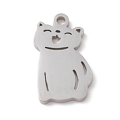 Stainless Steel Color 304 Stainless Steel Pendants, Cat Charm, Stainless Steel Color, 18x10.5x1.3mm, Hole: 1.6mm