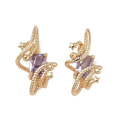 Лиловый Латуни циркония кубической подвески, звезды прелести, реальный 18 k позолоченный, сирень, 17x11x6 мм, отверстие : 5.5x3 мм